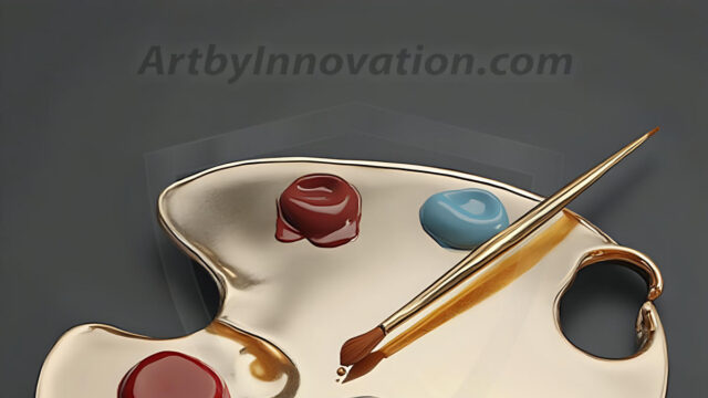 AI-generated painter palette and artist board digital designs — polished metallic palettes, winged fantasy palettes, and premium artist mixing board art in UHD by Art by Innovation.