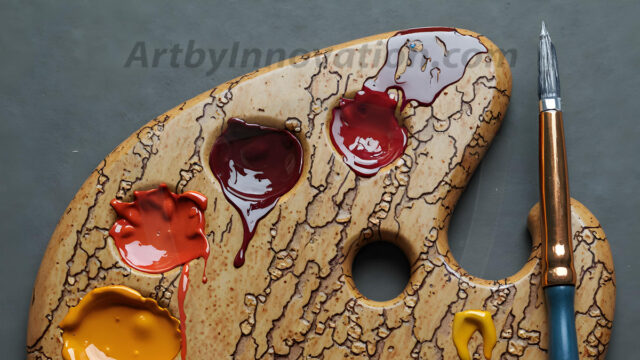 AI-generated painter palette and artist board digital designs — polished metallic palettes, winged fantasy palettes, and premium artist mixing board art in UHD by Art by Innovation.