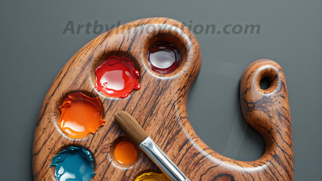 AI-generated painter palette and artist board digital designs — polished metallic palettes, winged fantasy palettes, and premium artist mixing board art in UHD by Art by Innovation.