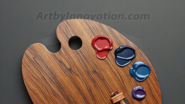 AI-generated painter palette and artist board digital designs — polished metallic palettes, winged fantasy palettes, and premium artist mixing board art in UHD by Art by Innovation.