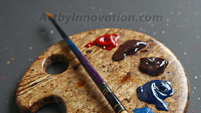 AI-generated painter palette and artist board digital designs — polished metallic palettes, winged fantasy palettes, and premium artist mixing board art in UHD by Art by Innovation.