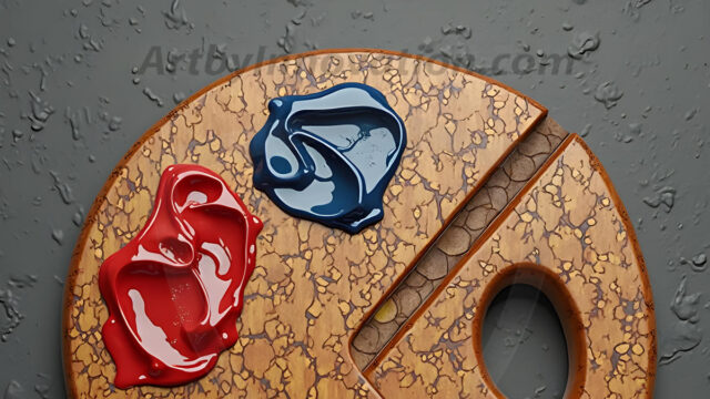 AI-generated painter palette and artist board digital designs — polished metallic palettes, winged fantasy palettes, and premium artist mixing board art in UHD by Art by Innovation.