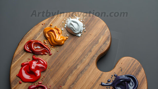 AI-generated painter palette and artist board digital designs — polished metallic palettes, winged fantasy palettes, and premium artist mixing board art in UHD by Art by Innovation.