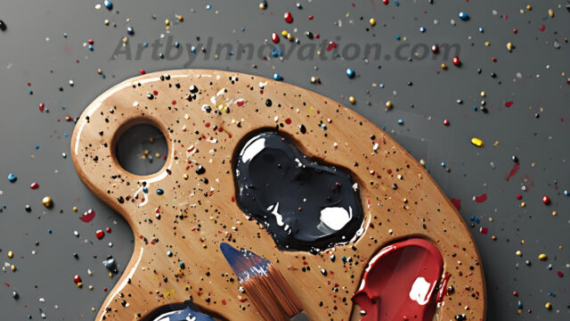 AI-generated painter palette and artist board digital designs — polished metallic palettes, winged fantasy palettes, and premium artist mixing board art in UHD by Art by Innovation.