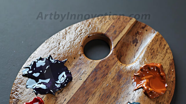 AI-generated painter palette and artist board digital designs — polished metallic palettes, winged fantasy palettes, and premium artist mixing board art in UHD by Art by Innovation.