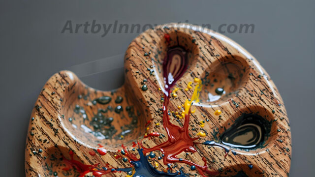 AI-generated painter palette and artist board digital designs — polished metallic palettes, winged fantasy palettes, and premium artist mixing board art in UHD by Art by Innovation.