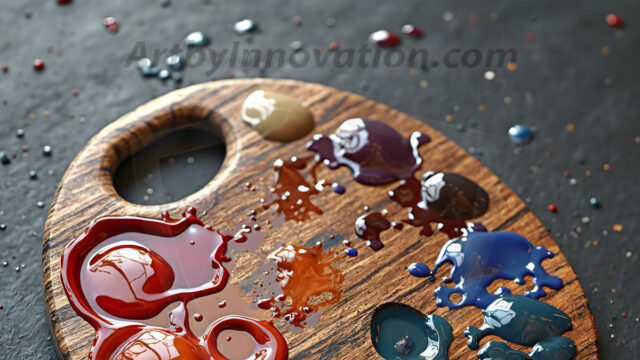 AI-generated painter palette and artist board digital designs — polished metallic palettes, winged fantasy palettes, and premium artist mixing board art in UHD by Art by Innovation.