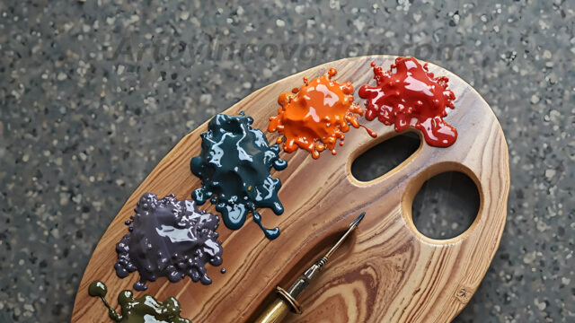 AI-generated painter palette and artist board digital designs — polished metallic palettes, winged fantasy palettes, and premium artist mixing board art in UHD by Art by Innovation.