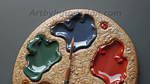 AI-generated painter palette and artist board digital designs — polished metallic palettes, winged fantasy palettes, and premium artist mixing board art in UHD by Art by Innovation.