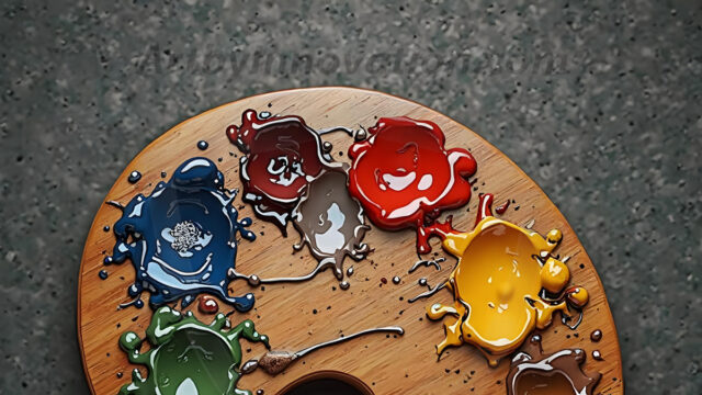 AI-generated painter palette and artist board digital designs — polished metallic palettes, winged fantasy palettes, and premium artist mixing board art in UHD by Art by Innovation.