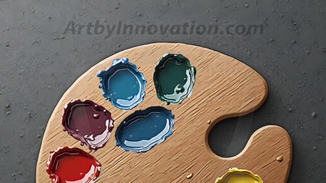 AI-generated painter palette and artist board digital designs — polished metallic palettes, winged fantasy palettes, and premium artist mixing board art in UHD by Art by Innovation.