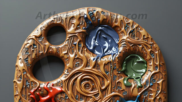 AI-generated painter palette and artist board digital designs — polished metallic palettes, winged fantasy palettes, and premium artist mixing board art in UHD by Art by Innovation.