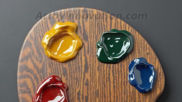 AI-generated painter palette and artist board digital designs — polished metallic palettes, winged fantasy palettes, and premium artist mixing board art in UHD by Art by Innovation.