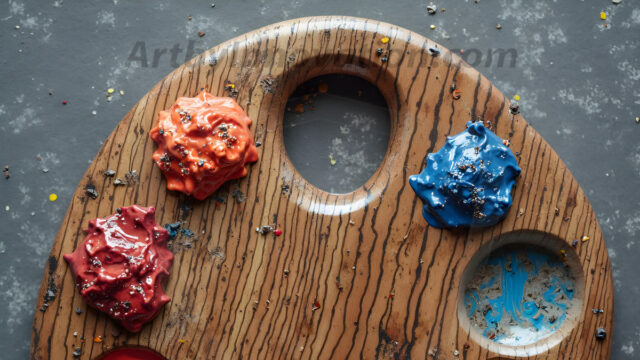 AI-generated painter palette and artist board digital designs — polished metallic palettes, winged fantasy palettes, and premium artist mixing board art in UHD by Art by Innovation.