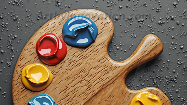 AI-generated painter palette and artist board digital designs — polished metallic palettes, winged fantasy palettes, and premium artist mixing board art in UHD by Art by Innovation.