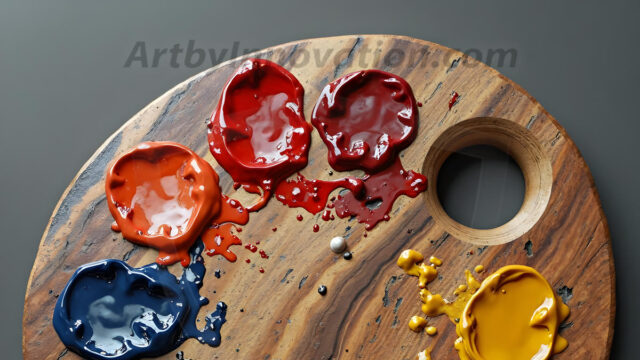 AI-generated painter palette and artist board digital designs — polished metallic palettes, winged fantasy palettes, and premium artist mixing board art in UHD by Art by Innovation.