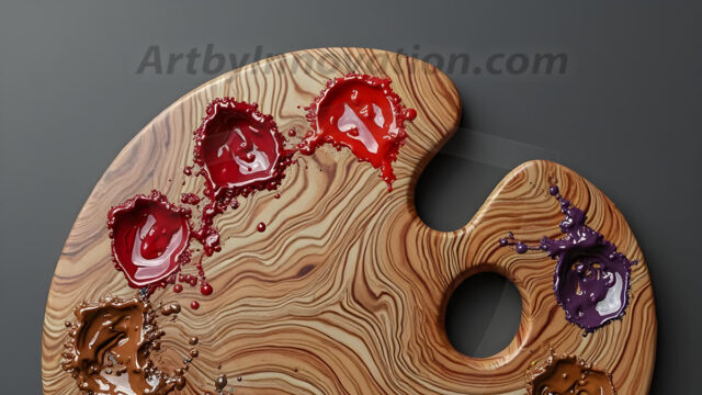 AI-generated painter palette and artist board digital designs — polished metallic palettes, winged fantasy palettes, and premium artist mixing board art in UHD by Art by Innovation.