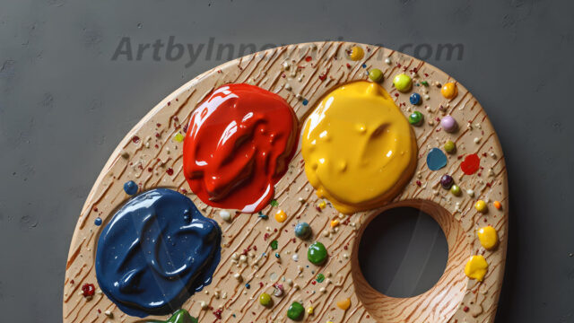 AI-generated painter palette and artist board digital designs — polished metallic palettes, winged fantasy palettes, and premium artist mixing board art in UHD by Art by Innovation.