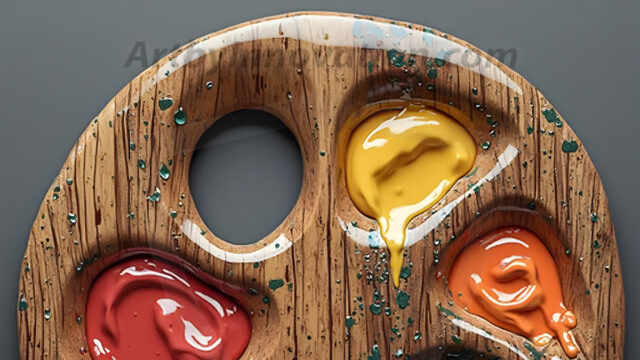 AI-generated painter palette and artist board digital designs — polished metallic palettes, winged fantasy palettes, and premium artist mixing board art in UHD by Art by Innovation.