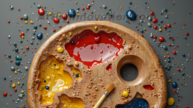 AI-generated painter palette and artist board digital designs — polished metallic palettes, winged fantasy palettes, and premium artist mixing board art in UHD by Art by Innovation.