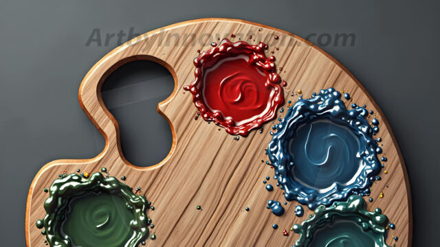AI-generated painter palette and artist board digital designs — polished metallic palettes, winged fantasy palettes, and premium artist mixing board art in UHD by Art by Innovation.