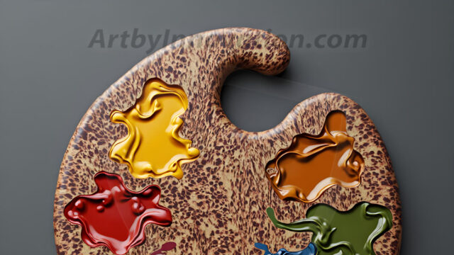 AI-generated painter palette and artist board digital designs — polished metallic palettes, winged fantasy palettes, and premium artist mixing board art in UHD by Art by Innovation.