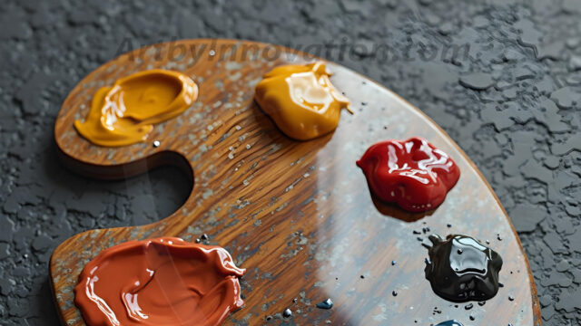 AI-generated painter palette and artist board digital designs — polished metallic palettes, winged fantasy palettes, and premium artist mixing board art in UHD by Art by Innovation.