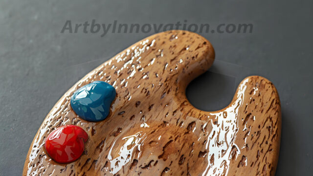 AI-generated painter palette and artist board digital designs — polished metallic palettes, winged fantasy palettes, and premium artist mixing board art in UHD by Art by Innovation.