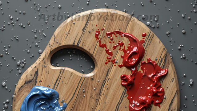 AI-generated painter palette and artist board digital designs — polished metallic palettes, winged fantasy palettes, and premium artist mixing board art in UHD by Art by Innovation.