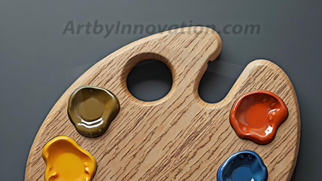 AI-generated painter palette and artist board digital designs — polished metallic palettes, winged fantasy palettes, and premium artist mixing board art in UHD by Art by Innovation.