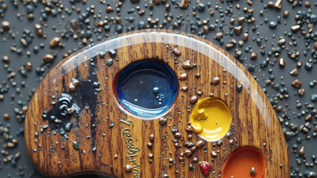 AI-generated painter palette and artist board digital designs — polished metallic palettes, winged fantasy palettes, and premium artist mixing board art in UHD by Art by Innovation.