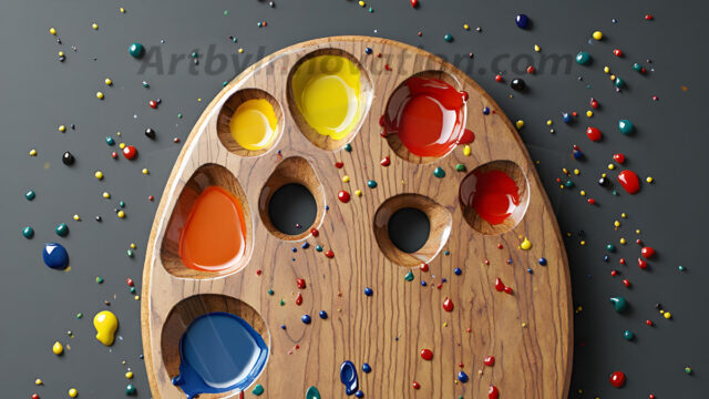 AI-generated painter palette and artist board digital designs — polished metallic palettes, winged fantasy palettes, and premium artist mixing board art in UHD by Art by Innovation.