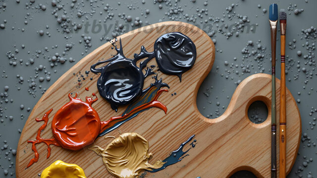 AI-generated painter palette and artist board digital designs — polished metallic palettes, winged fantasy palettes, and premium artist mixing board art in UHD by Art by Innovation.