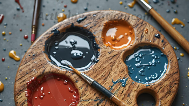 AI-generated painter palette and artist board digital designs — polished metallic palettes, winged fantasy palettes, and premium artist mixing board art in UHD by Art by Innovation.