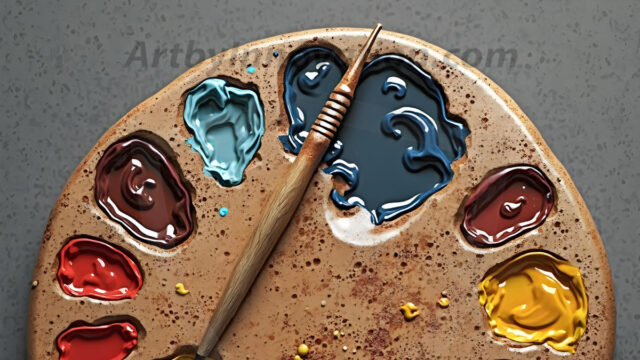 AI-generated painter palette and artist board digital designs — polished metallic palettes, winged fantasy palettes, and premium artist mixing board art in UHD by Art by Innovation.