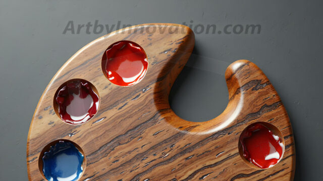 AI-generated painter palette and artist board digital designs — polished metallic palettes, winged fantasy palettes, and premium artist mixing board art in UHD by Art by Innovation.