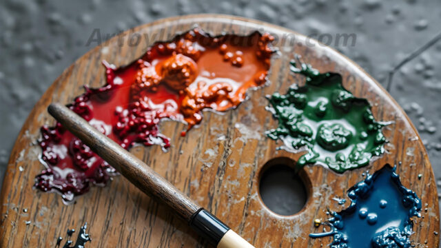 AI-generated painter palette and artist board digital designs — polished metallic palettes, winged fantasy palettes, and premium artist mixing board art in UHD by Art by Innovation.