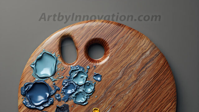 AI-generated painter palette and artist board digital designs — polished metallic palettes, winged fantasy palettes, and premium artist mixing board art in UHD by Art by Innovation.