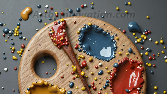 AI-generated painter palette and artist board digital designs — polished metallic palettes, winged fantasy palettes, and premium artist mixing board art in UHD by Art by Innovation.