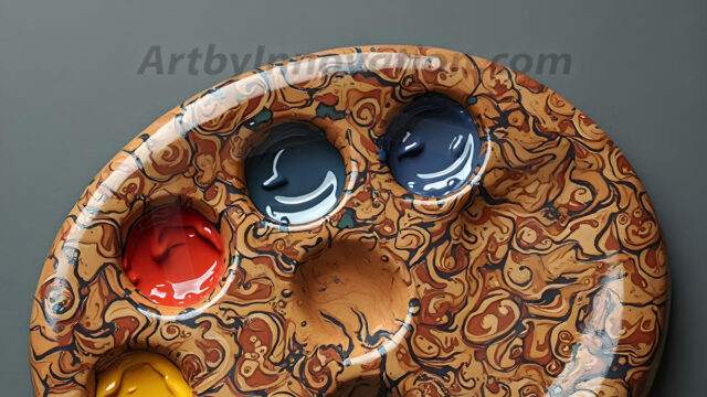 AI-generated painter palette and artist board digital designs — polished metallic palettes, winged fantasy palettes, and premium artist mixing board art in UHD by Art by Innovation.