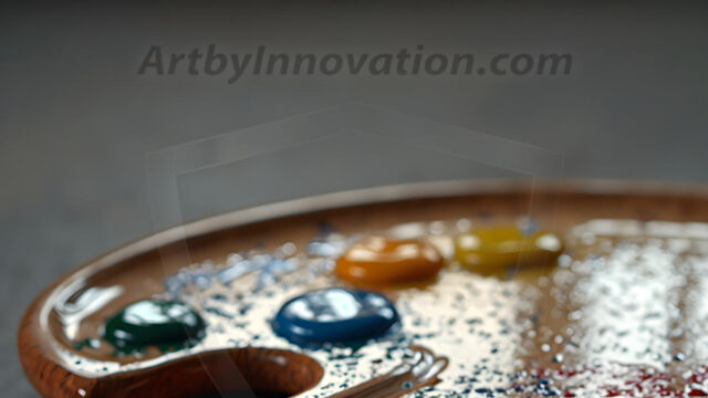 AI-generated painter palette and artist board digital designs — polished metallic palettes, winged fantasy palettes, and premium artist mixing board art in UHD by Art by Innovation.