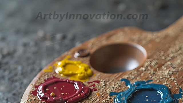 AI-generated painter palette and artist board digital designs — polished metallic palettes, winged fantasy palettes, and premium artist mixing board art in UHD by Art by Innovation.