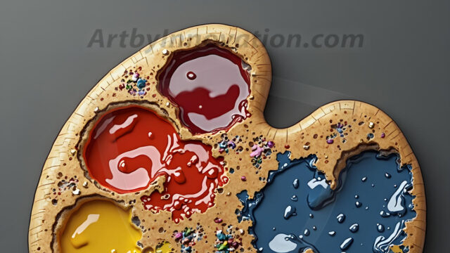 AI-generated painter palette and artist board digital designs — polished metallic palettes, winged fantasy palettes, and premium artist mixing board art in UHD by Art by Innovation.