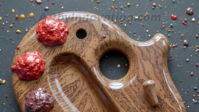 AI-generated painter palette and artist board digital designs — polished metallic palettes, winged fantasy palettes, and premium artist mixing board art in UHD by Art by Innovation.