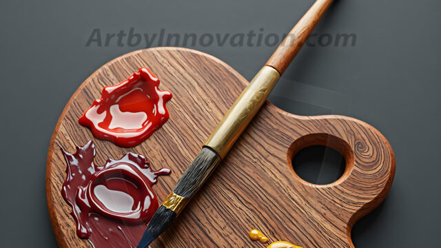 AI-generated painter palette and artist board digital designs — polished metallic palettes, winged fantasy palettes, and premium artist mixing board art in UHD by Art by Innovation.