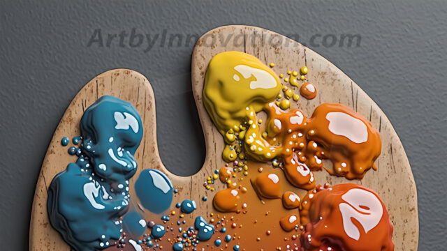 AI-generated painter palette and artist board digital designs — polished metallic palettes, winged fantasy palettes, and premium artist mixing board art in UHD by Art by Innovation.