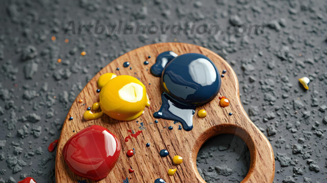 AI-generated painter palette and artist board digital designs — polished metallic palettes, winged fantasy palettes, and premium artist mixing board art in UHD by Art by Innovation.