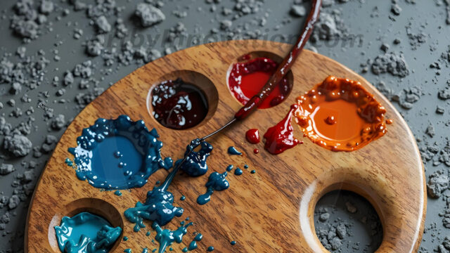 AI-generated painter palette and artist board digital designs — polished metallic palettes, winged fantasy palettes, and premium artist mixing board art in UHD by Art by Innovation.