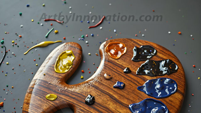 AI-generated painter palette and artist board digital designs — polished metallic palettes, winged fantasy palettes, and premium artist mixing board art in UHD by Art by Innovation.