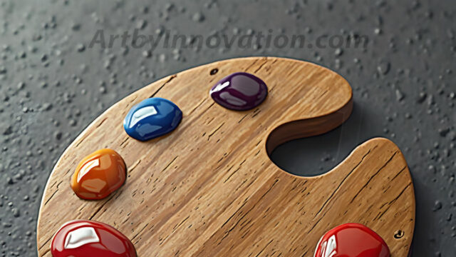 AI-generated painter palette and artist board digital designs — polished metallic palettes, winged fantasy palettes, and premium artist mixing board art in UHD by Art by Innovation.